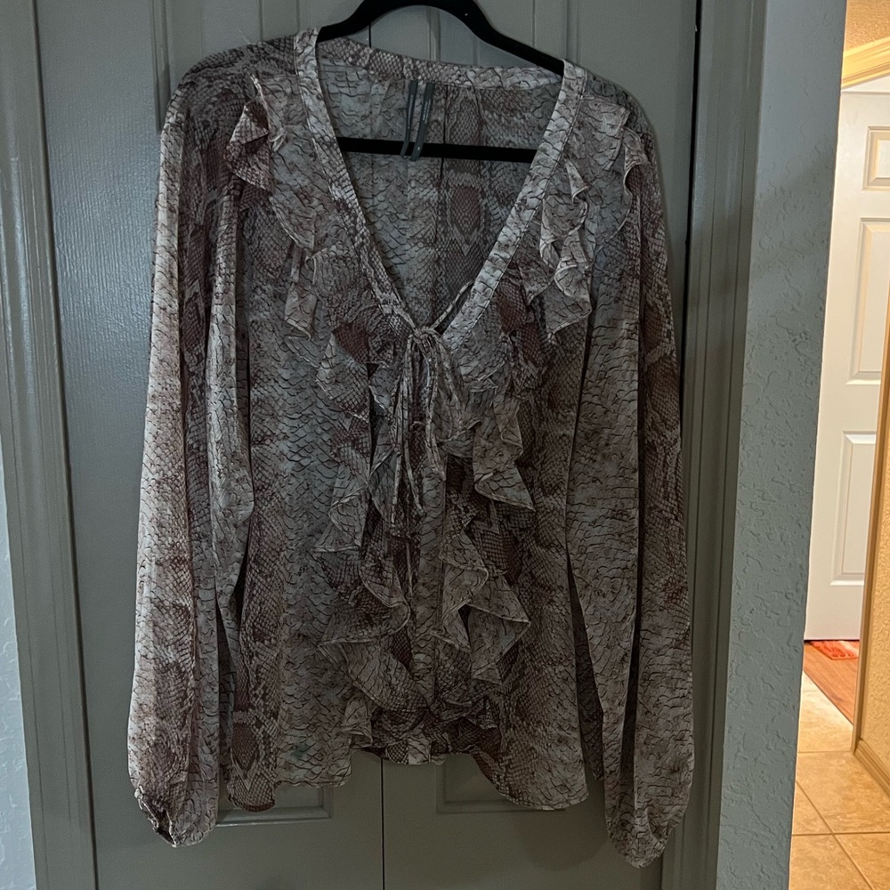 Anthropologie Women's Snake Print Ruffle Blouse